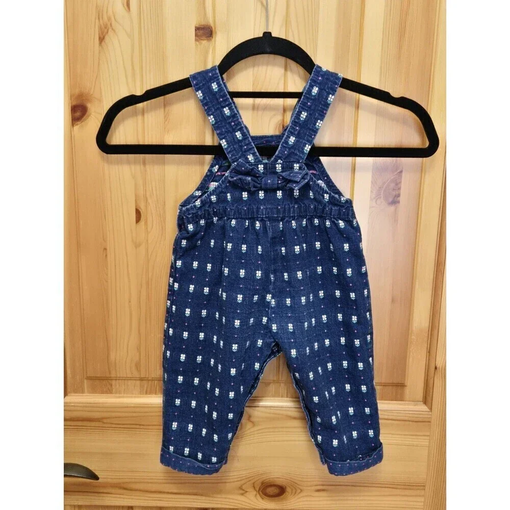 VINTAGE OSHKOSH B'GOSH COTTON DENIM BID OVERALLS 1980S DAISY FLORAL BABY 12 MONS